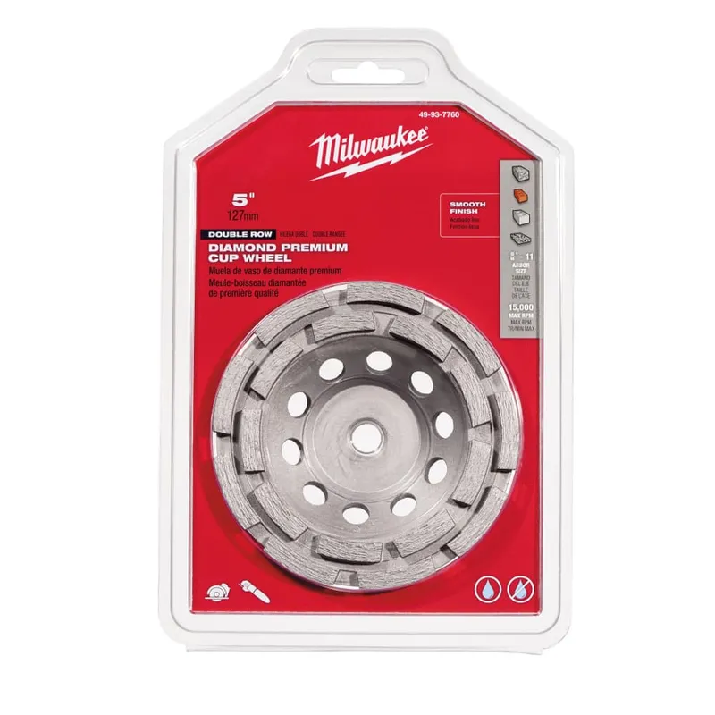 Milwaukee Diamond Max 5" Double Row Diamond Cup Grinding Wheel for Concrete