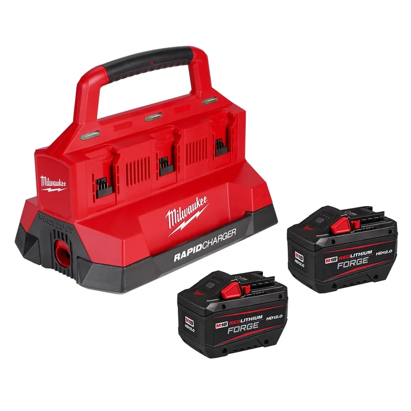 Milwaukee M18 18V Lithium-Ion REDLITHIUM FORGE Starter Kit with Two 12.0 Ah Battery Packs and PACKOUT 6-Port Rapid Charger