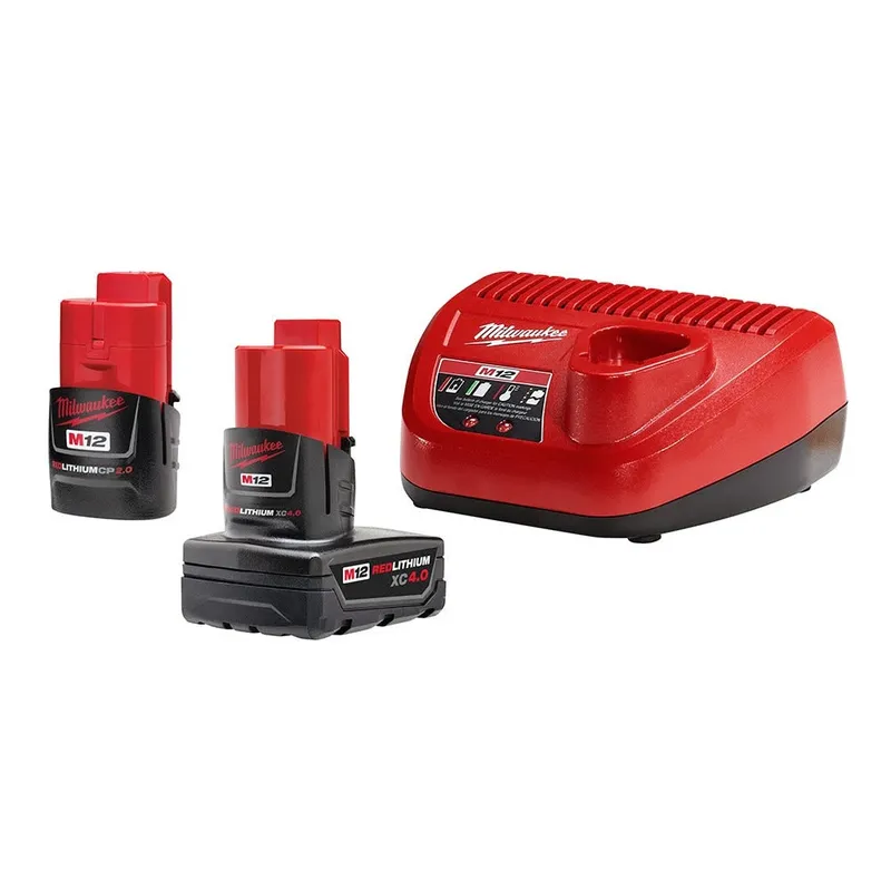 Milwaukee M12 12 Volt Lithium Ion Battery Packs and Charger Starter Kit (2 Batteries, 1 Charger)