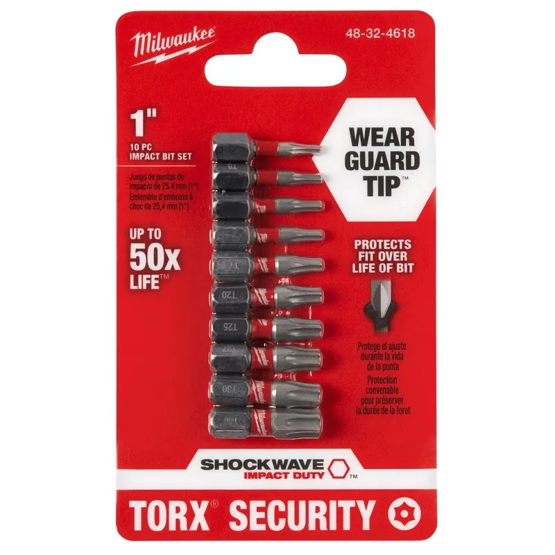 Milwaukee 10 Piece SHOCKWAVE Torx Security Insert Bit Set