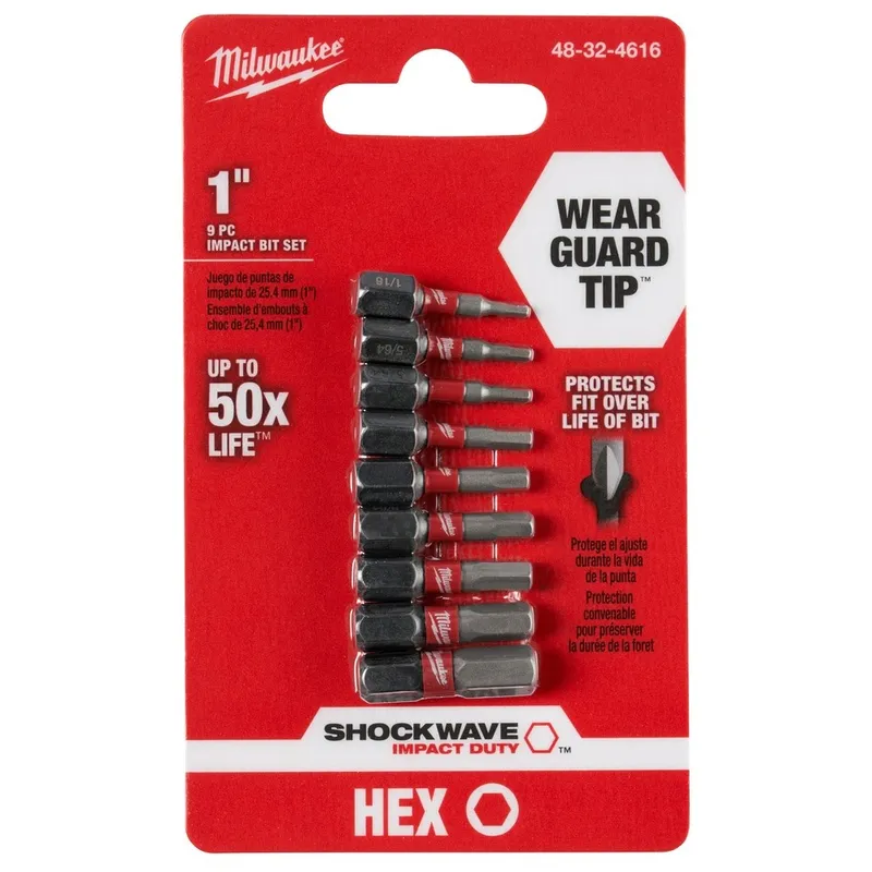 Milwaukee SHOCKWAVE 9PC 1" SAE Hex Impact Bit Set