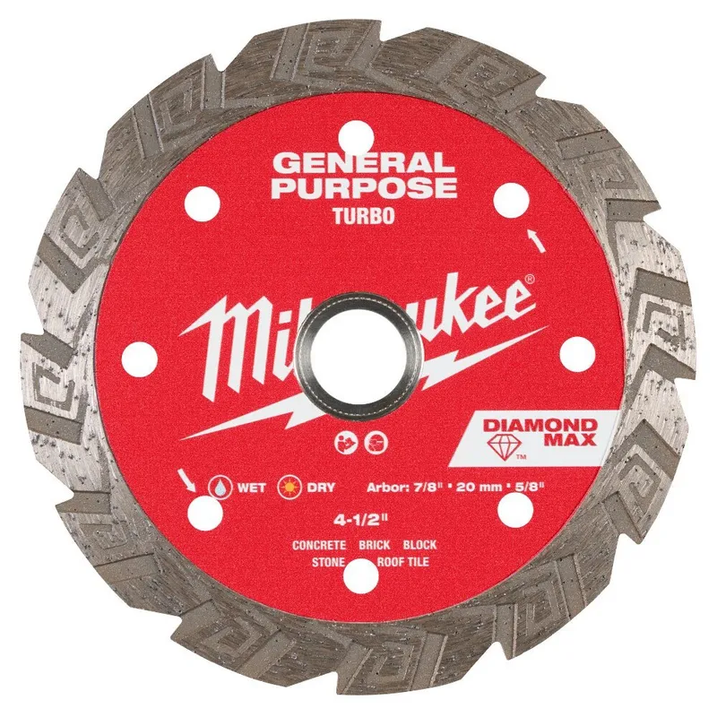Milwaukee 4-1/2" DIAMOND MAX Turbo, General Purpose Diamond Blade