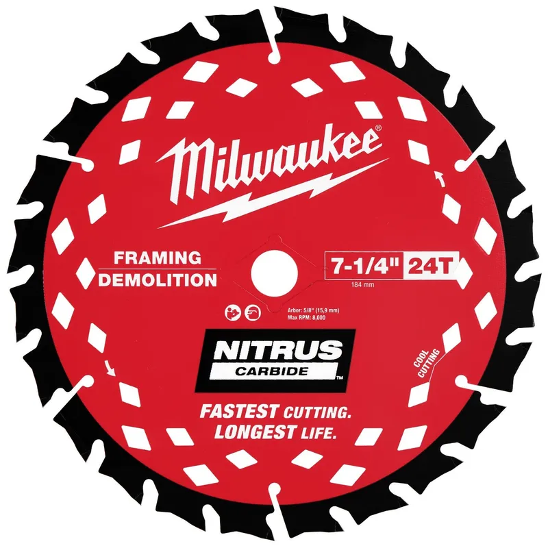 Milwaukee 7-1/4" 24T NITRUS Carbide Framing & Demolition Circular Saw Blade 3 Pack