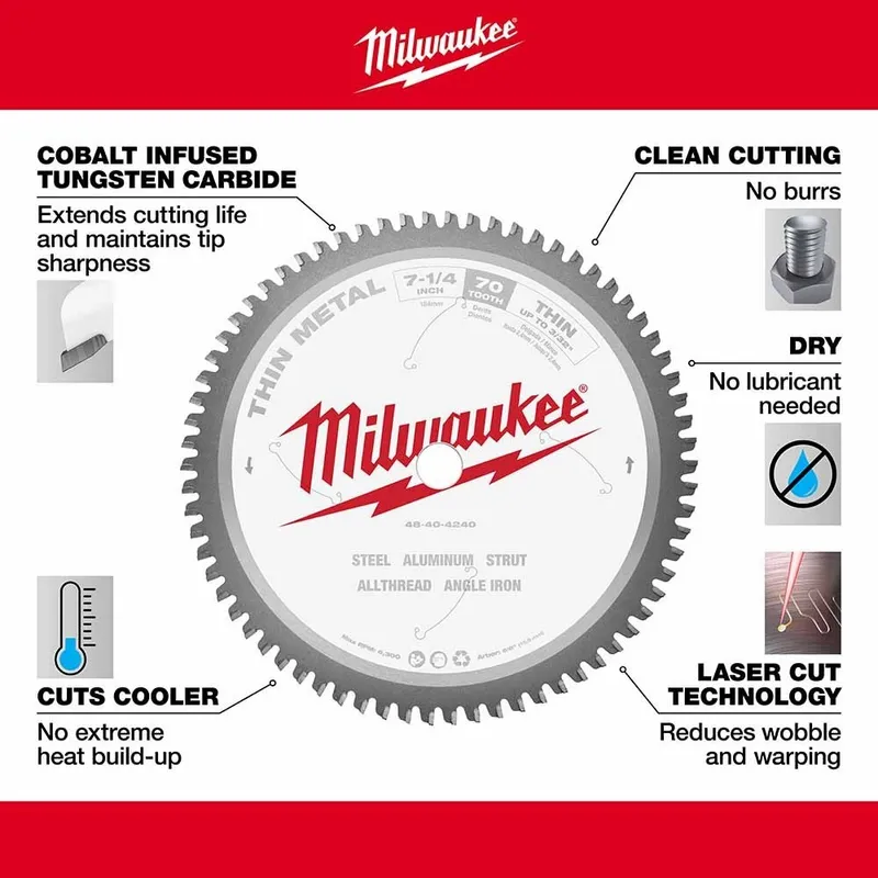 Milwaukee 7-1/4" 70T METAL CSB, 5/8"