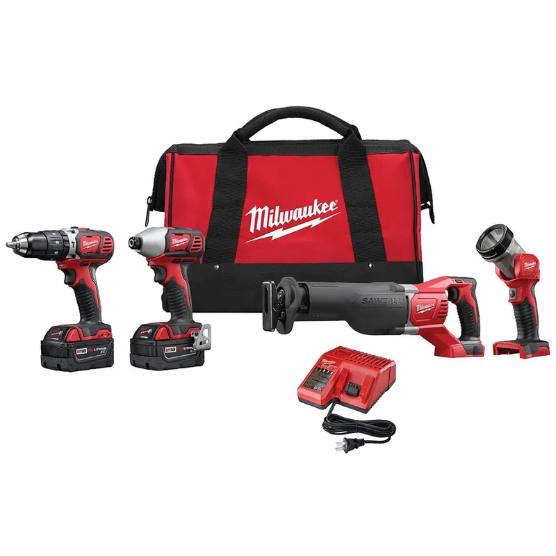 Milwaukee M18 Cordless Combo Compact Hammer Drill/Sawzall/1/4 Hex Impact Driver/Work Light/Charger/2 Battery