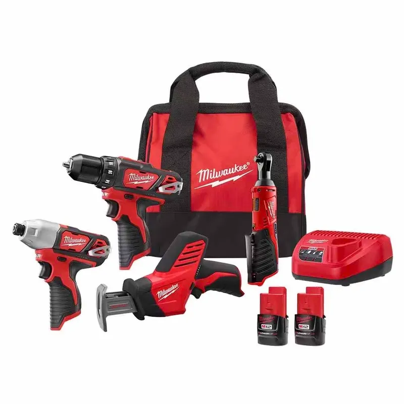 Milwaukee M12 12V Lithium-Ion Cordless Combo Kit (4-Tool) w/(2) 1.5Ah Batteries, (1) Charger, (1) Tool Bag