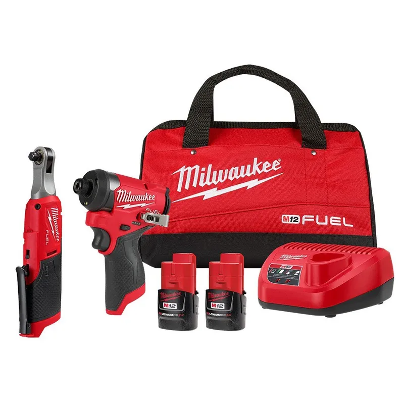 Milwaukee M12 Fuel 1/4" Hex Impact Driver Kit w/ 3/8" High Speed Ratchet