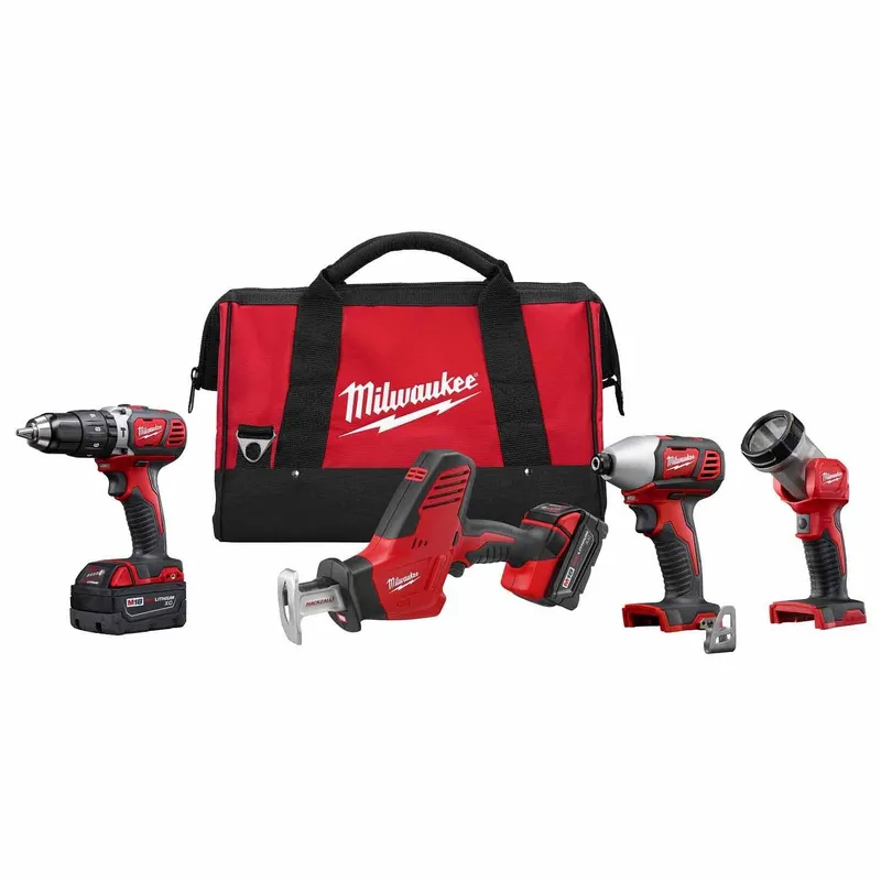 Milwaukee M18 Cordless Combo Compact Hammer Drill/Hackzall/1/4 Hex Impact Driver/Work Light/Charger/2 Battery