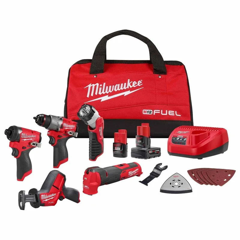 Milwaukee M12 FUEL 12-Volt Lithium-Ion Cordless 5-Tool Combo Kit w/(2) Batteries and Bag