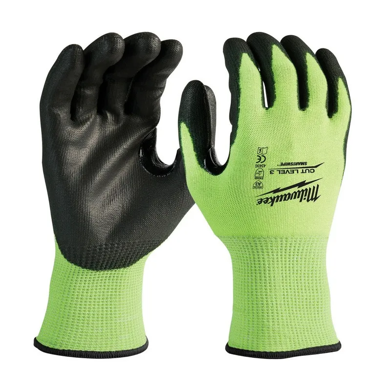 Milwaukee 12PK High Visibility Cut Level 3 Polyurethane Dipped Safety Gloves - Large