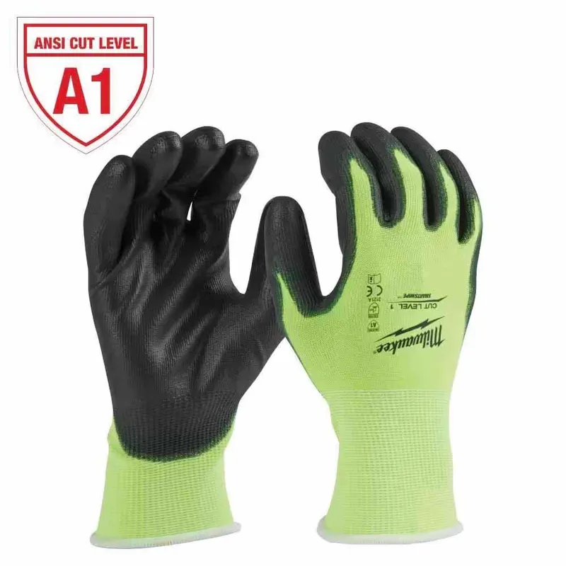 Milwaukee High Visibility Cut Level 1 Polyurethane Dipped Gloves - S