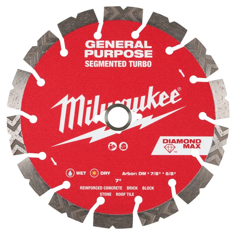 Milwaukee 7" DIAMOND MAX Segmented Turbo, General Purpose Diamond Blade