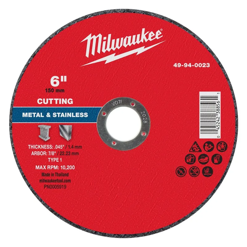 Milwaukee 6 in. x 0.045 in. x 7/8 in. Metal Cut Off Wheel Type 1 (25 Pack)