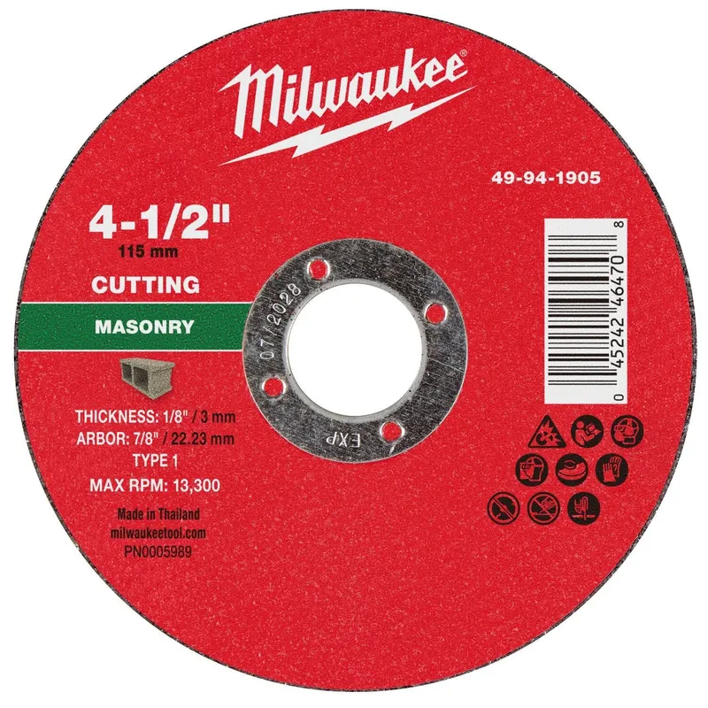Milwaukee 4-1/2 in. x 1/8 in. x 7/8 in. Masonry Cut-Off Wheel Type 1 (25 Pack)