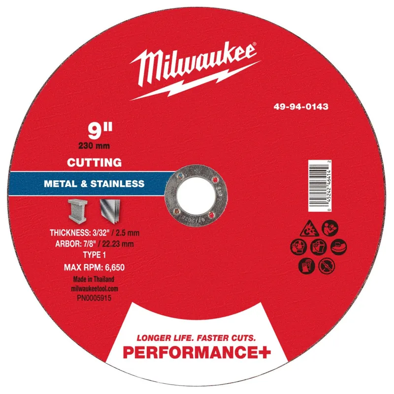 Milwaukee Performance Plus Metal Cut Off Wheel Type 1 9 in x 3/32 in x 7/8 in (10 Pack)