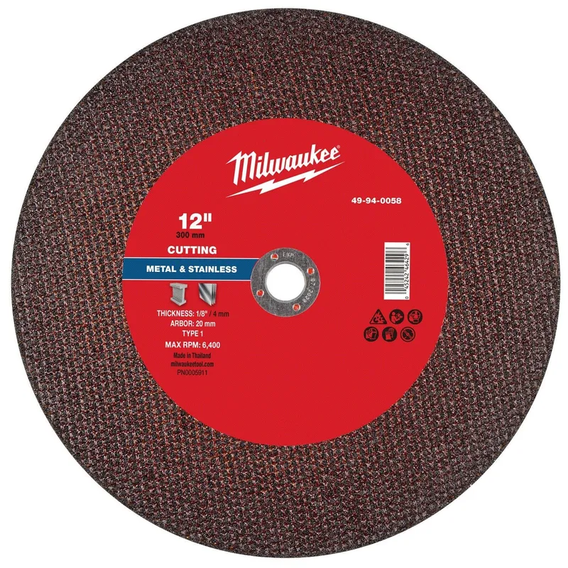 Milwaukee 12 in. Type 1 Metal Cut Off Wheel 1/8 in. Thick 20 mm Arbor (10 Pack)