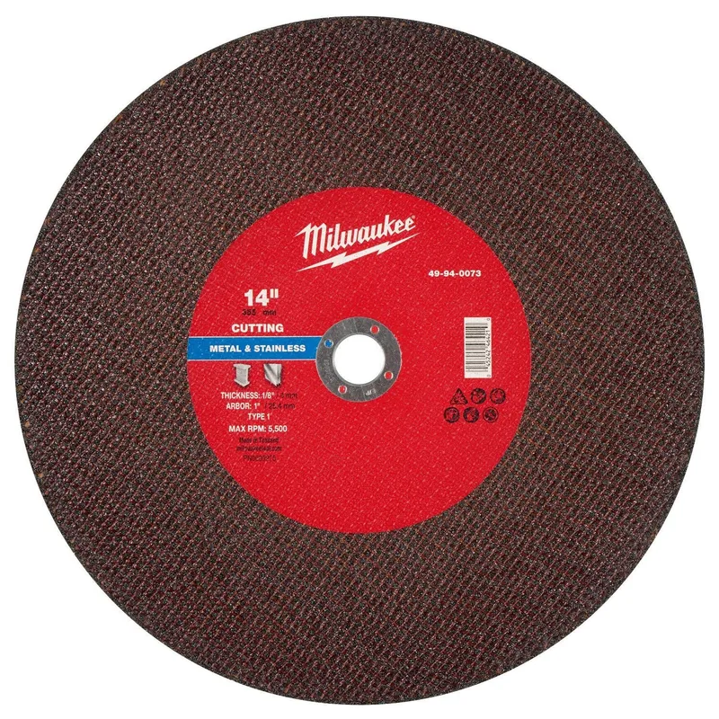 Milwaukee 14 in x 1/8 in x 1 in Type 1 Metal Cut Off Wheel for Metal and Stainless Steel (10 Pack)