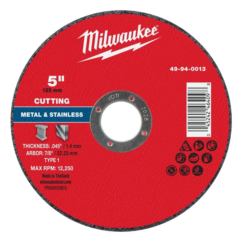 Milwaukee 5 in x 0.045 in x 7 8 in Type 1 Metal Cut Off Wheel for Metal and Stainless Steel (25 Pack)