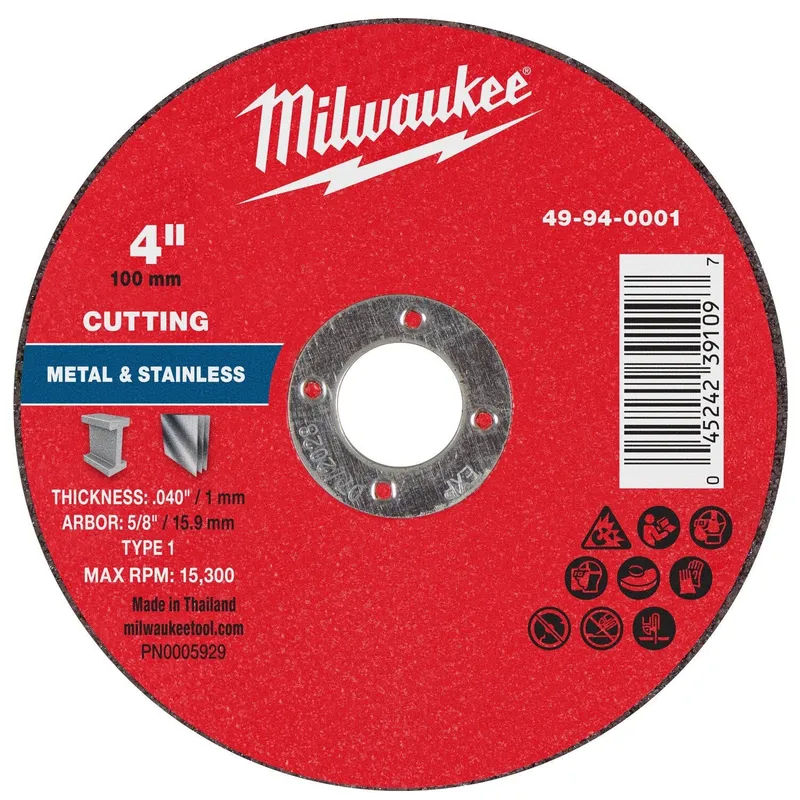 Milwaukee 4 in. x 0.040 in. x 5/8 in. Type 1 Metal Cut Off Wheel (25 Pack)