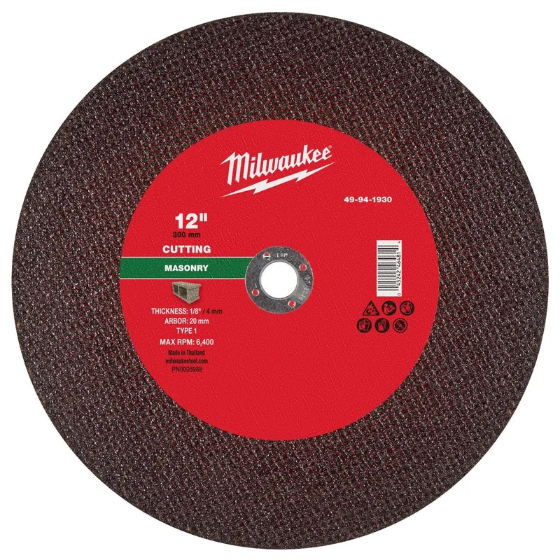 Milwaukee 12 in. x 1/8 in. x 20mm Type 1 Masonry Cut Off Wheel (10 Pack)