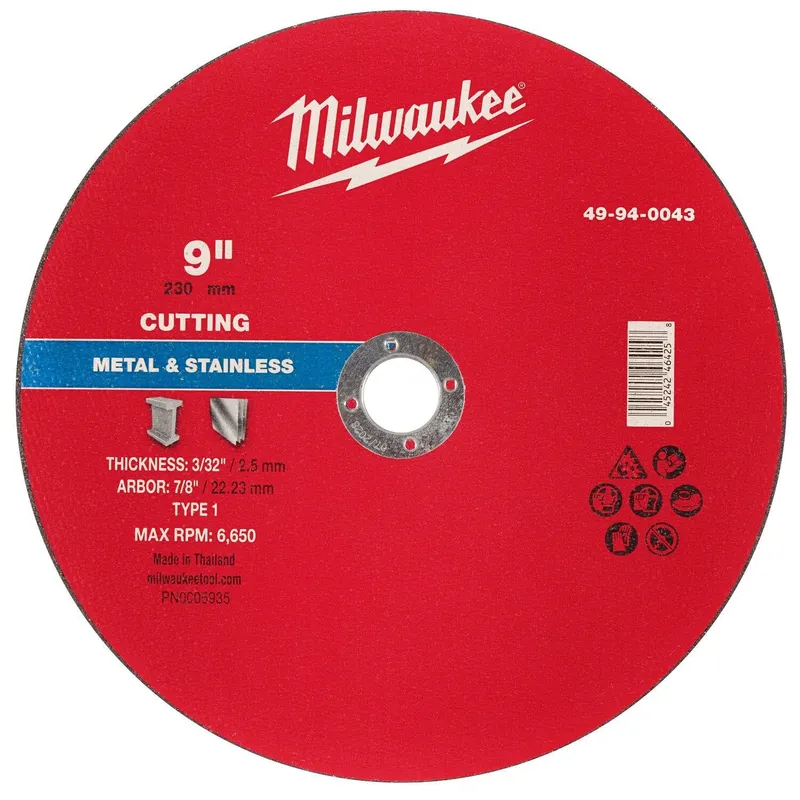 Milwaukee 9 in. x 3/32 in. x 7/8 in. Type 1 Metal Cut-Off Wheel for Metal and Stainless Steel (10 Pack)