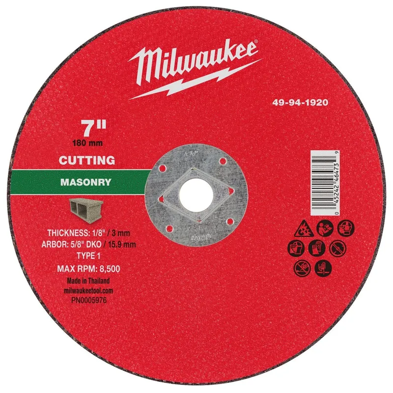 Milwaukee 7 in. x 1/8 in. x 5/8 in. DKO Masonry Cut Off Wheel Type 1 (10 Pack)