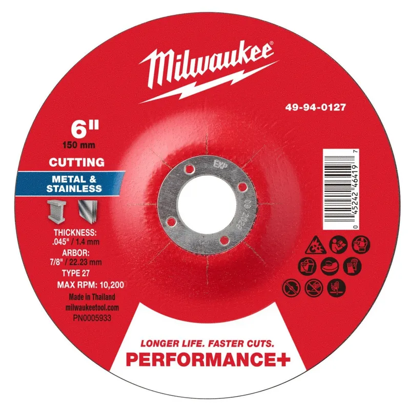 Milwaukee 6 in. x 0.045 in. x 7/8 in. Performance Plus Metal Cut Off Wheel Type 27 (25 Pack)