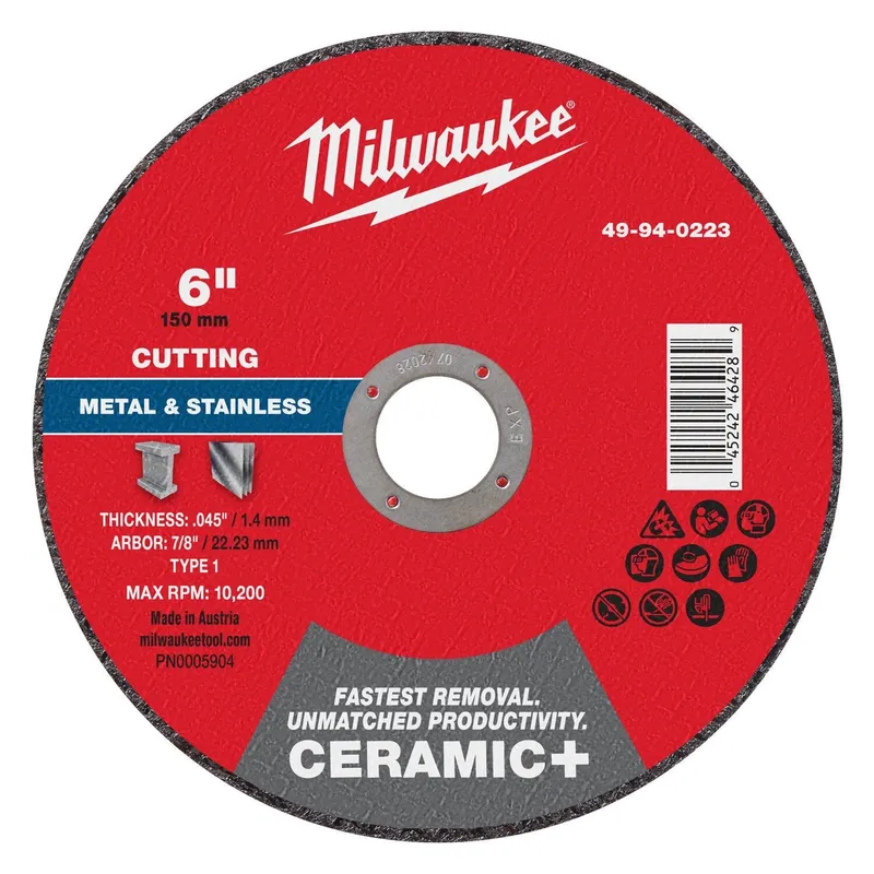 Milwaukee 6 in. x 0.045 in. x 7/8 in. Ceramic+ Metal Cut Off Wheel Type 1 (25 Pack)