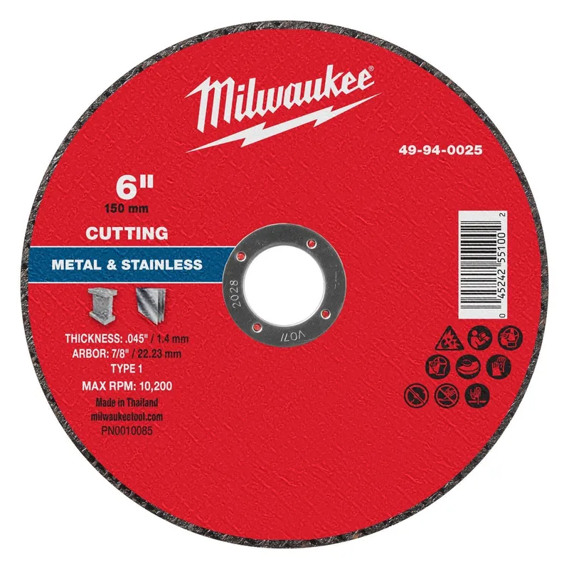 Milwaukee 6 in. x 0.045 in. x 7/8 in. Metal Cut-Off Wheel Type 1 for Metal and Stainless Steel (100 Pack)
