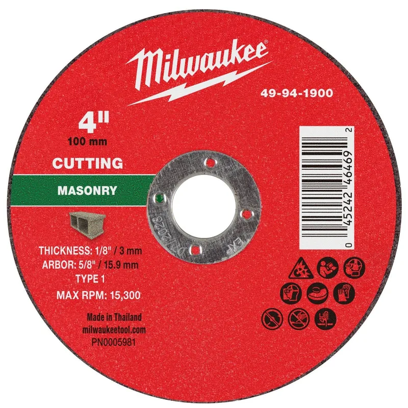 Milwaukee 4 in. x 1/8 in. x 5/8 in. Masonry Cut-Off Wheel Type 1 for Angle Grinders (25 Pack)
