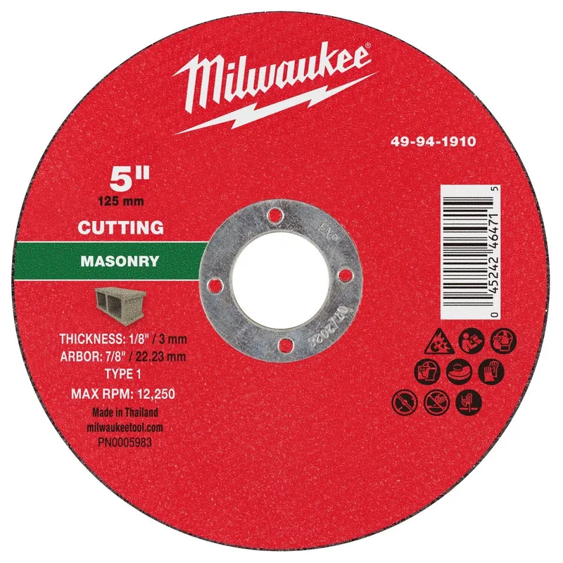 Milwaukee 5 in. Type 1 Masonry Cut Off Wheel 1/8 in. Thick 7/8 in. Arbor (25 Pack)