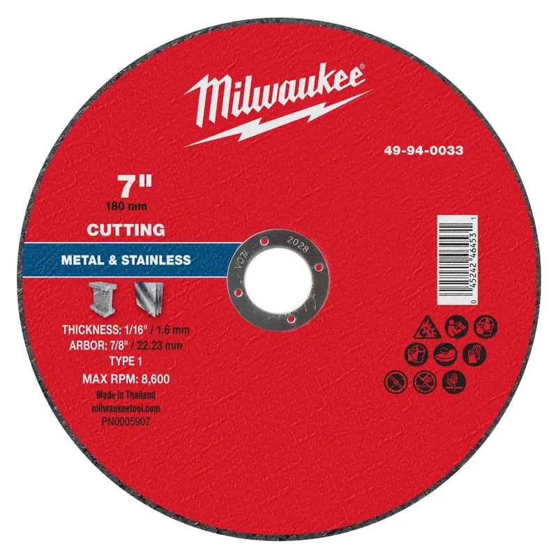 Milwaukee 7 in. x 1/16 in. x 7/8 in. Metal Cut Off Wheel Type 1 for Angle Grinders (25 Pack)