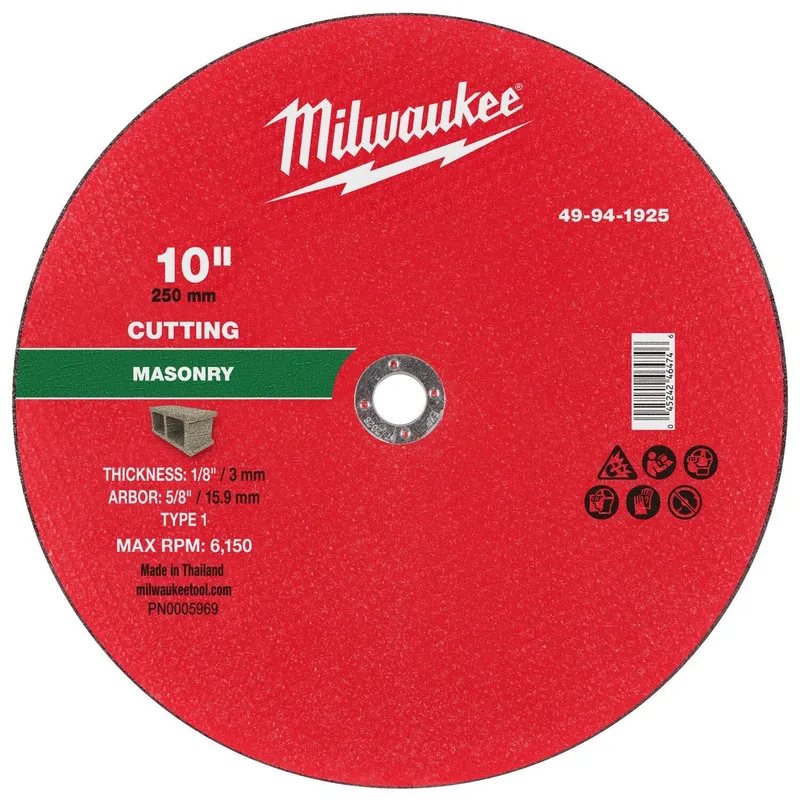 Milwaukee 10 in x 1/8 in x 5/8 in Type 1 Masonry Cut Off Wheel (10 Pack)