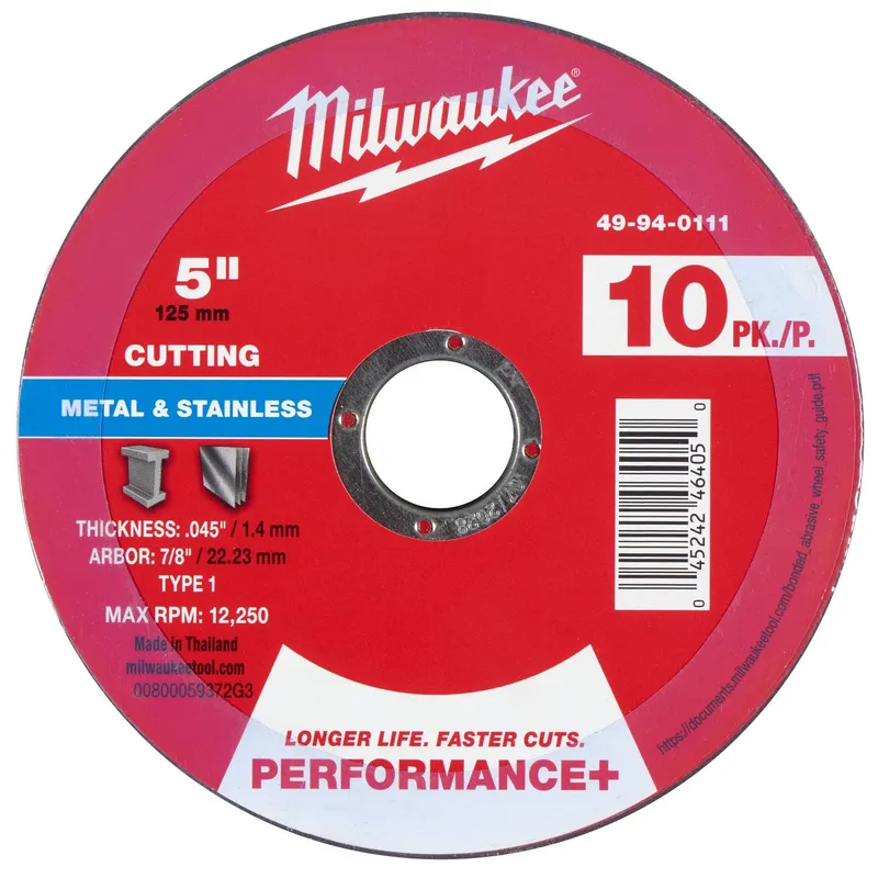 Milwaukee 5 in x 0.045 in x 7/8 in Metal Cut Off Wheel Type 1 (10 Pack)