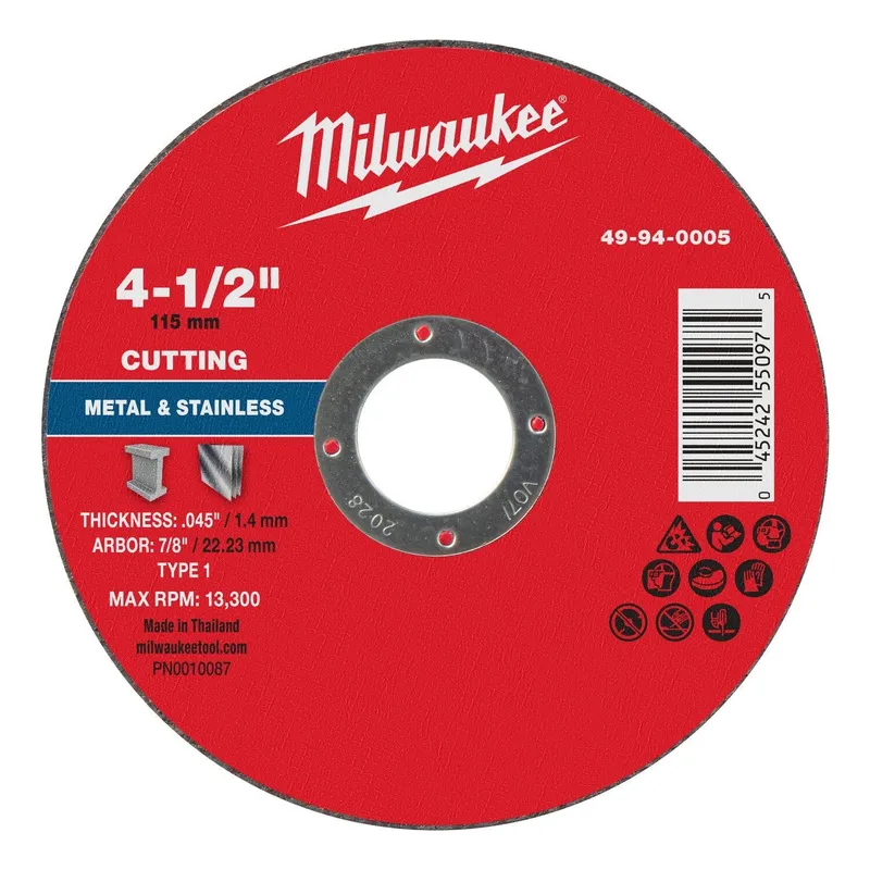 Milwaukee 4.5 in. x 0.045 in. x 0.875 in. Metal Cut Off Wheel Type 1 (100 Pack)