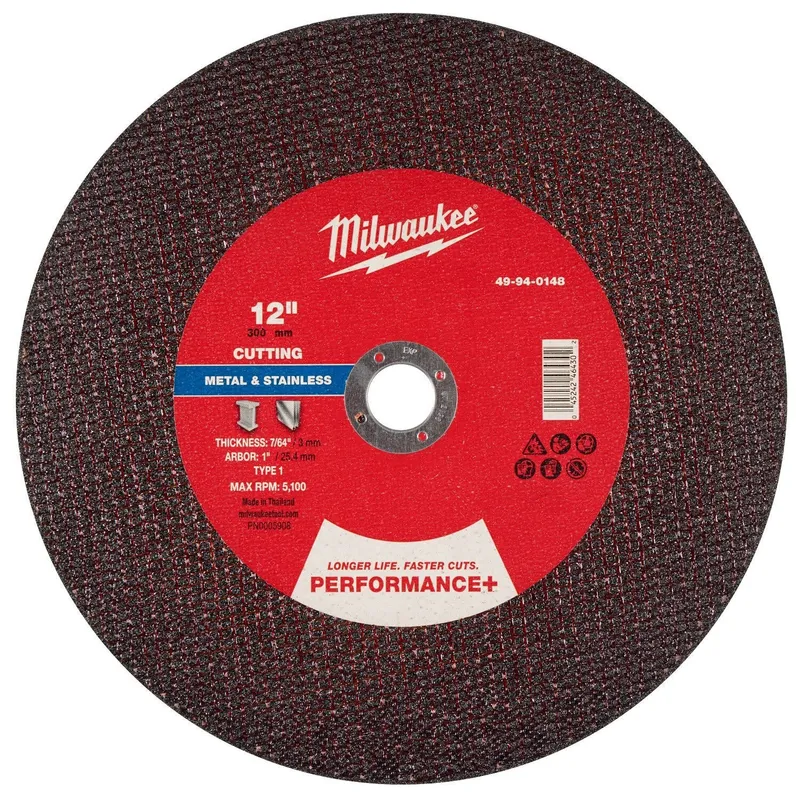 Milwaukee Performance Plus 12 in. x 7/64 in. x 1 in. Metal Cut Off Wheel Type 1 (10 Pack)