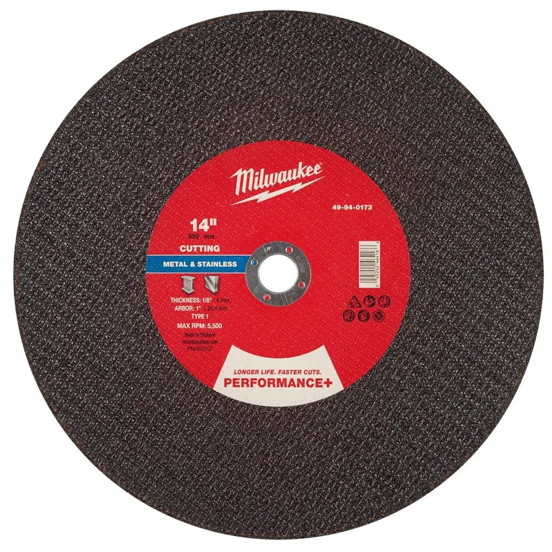 Milwaukee 14 in x 1/8 in x 1 in Performance Metal Cut Off Wheel Type 1 (10 Pack)