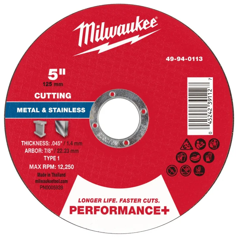 Milwaukee Performance Plus Metal Cut-Off Wheel Type 1 5 in x 0.045 in x 7/8 in Arbor (25 Pack)
