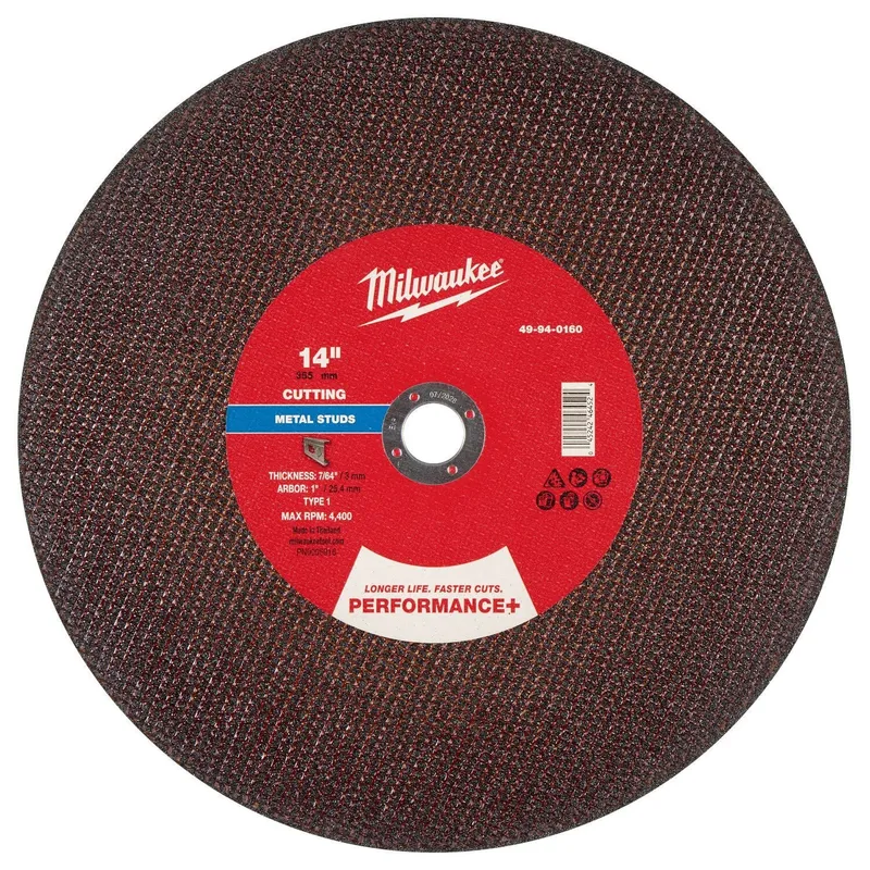 Milwaukee 14 in x 7/64 in x 1 in Performance Plus Metal Cut Off Wheel Type 1 Stud Cutter (10 Pack)