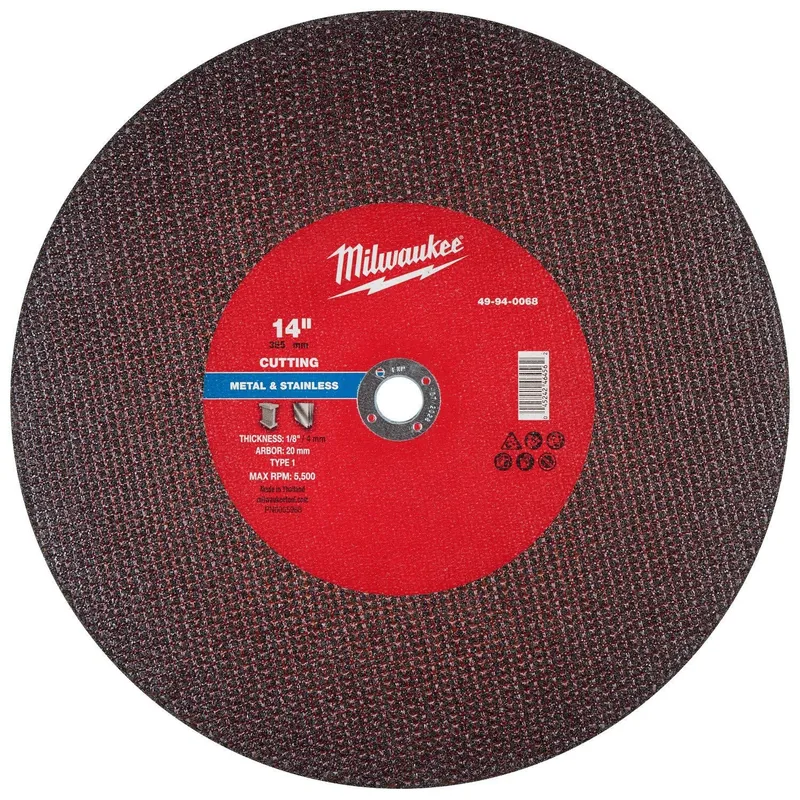 Milwaukee 14 in x 1/8 in x 20 mm Type 1 Metal Cut Off Wheel for Metal and Stainless Steel (10 Pack)