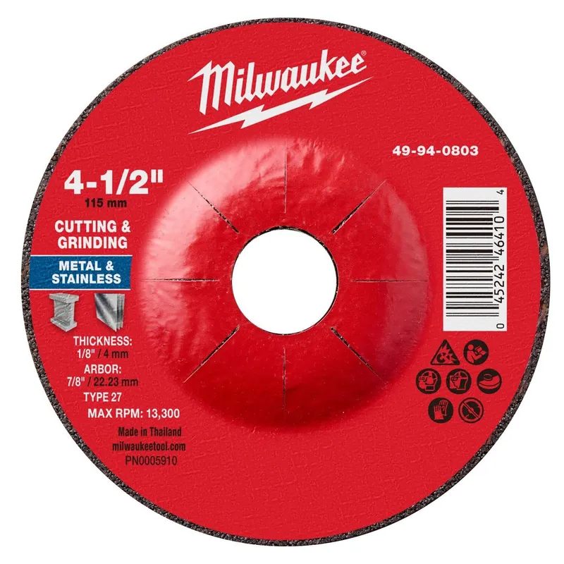 Milwaukee 4-1/2 x 1/8 x 7/8 Dual Metal Cut and Grind Wheel Type 27 (25 Pack)