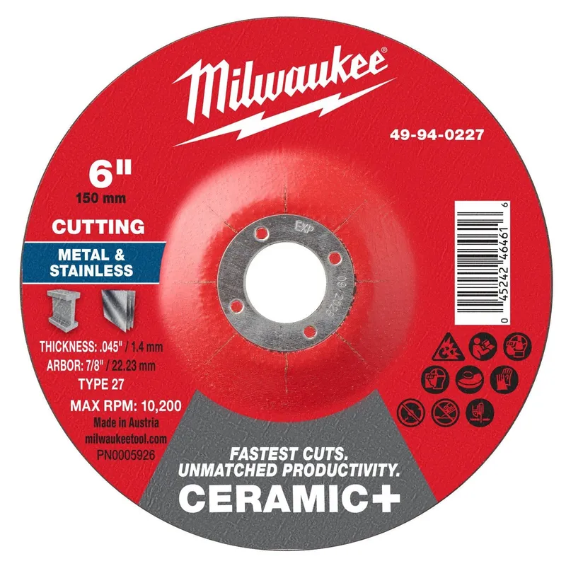 Milwaukee 6 in x 0.045 in x 7/8 in Ceramic+ Metal Cut Off Wheel Type 27 (25 Pack)