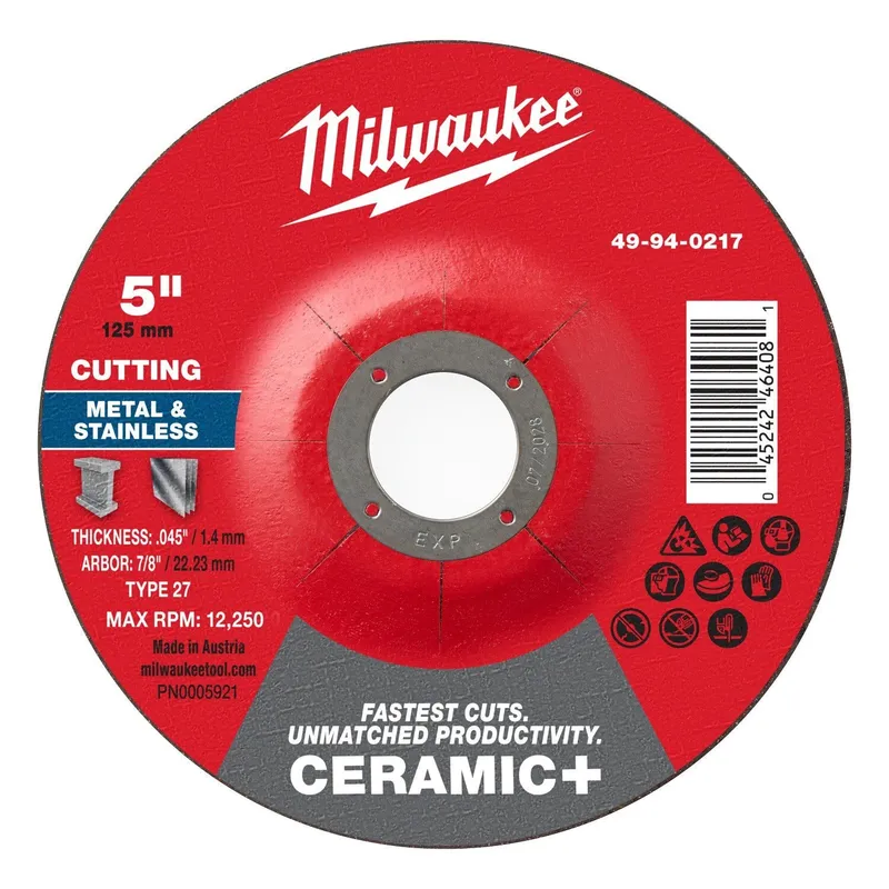 Milwaukee 5 in x 0.045 in x 7/8 in Ceramic Plus Metal Cut Off Wheel Type 27 (25 Pack)