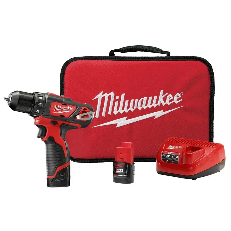 Milwaukee M12 3/8" Cordless Drill Driver Kit with Charger and Carrying Case (2 Batteries)