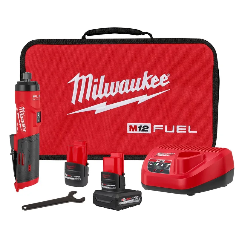Milwaukee M12 FUEL 1/4" Straight Die Grinder Kit with 2 Batteries and Carrying Case