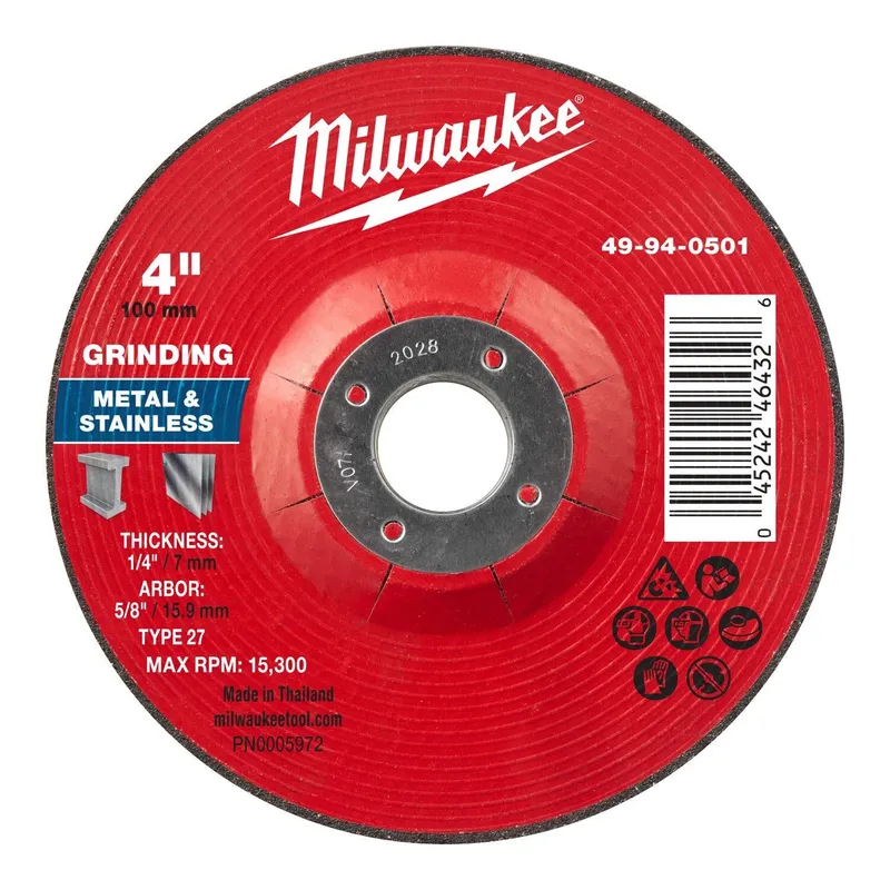 Milwaukee 4 in x 1/4 in x 5/8 in Type 27 Metal Grinding Wheel (10 Pack)