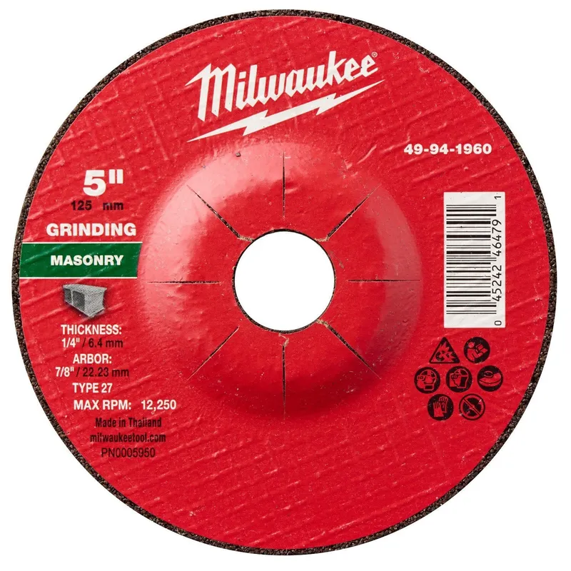 Milwaukee 5 in x 1/4 in x 7/8 in Type 27 Masonry Grinding Wheel for Angle Grinders (10 Pack)