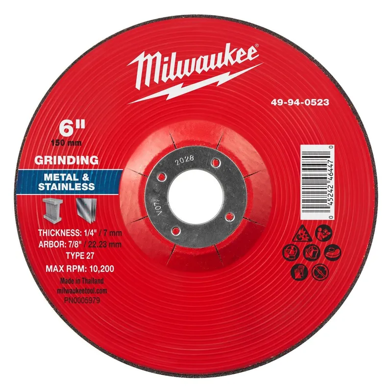 Milwaukee 6 in. x 1/4 in. x 7/8 in. Type 27 Metal Grinding Wheel (10 Pack)