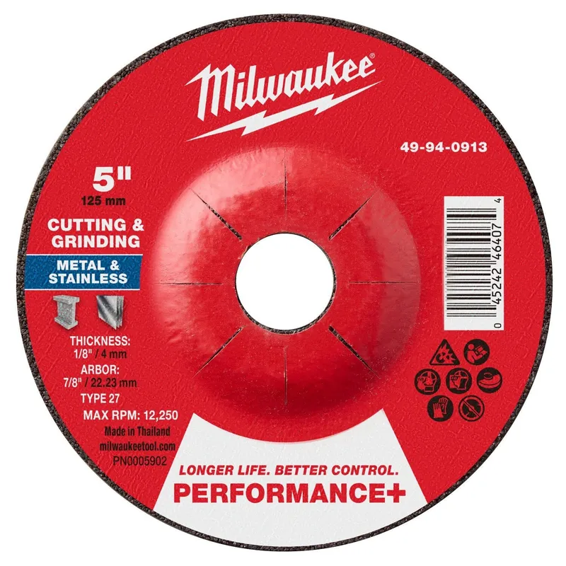 Milwaukee Performance+ Dual Metal Cut and Grind Wheel Type 27 5x1/8x7/8 in (25 Pack)