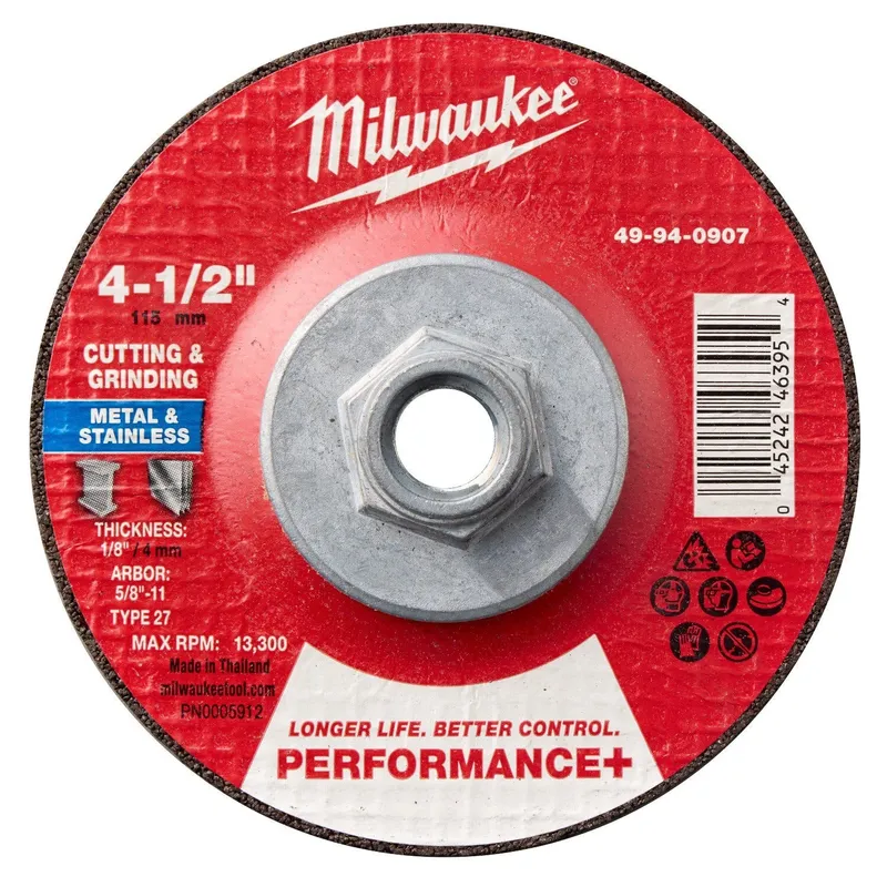 Milwaukee 4-1/2 in. x 1/8 in. x 5/8-11 Performance Plus Dual Metal Cut and Grind Wheel Type 27 (10 Pack)